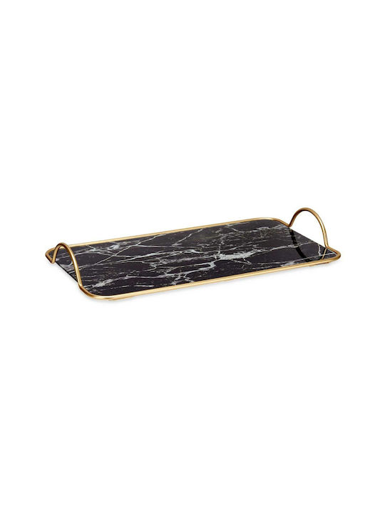 Gift Decor Rectangular Serving Tray made of Metal with Handle in Black Color 35x20cm 1pcs