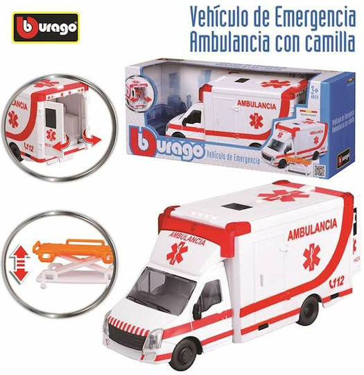 Bburago Mașinuță Albă - Roșie 1:43 Ambulanță pentru 3+ Ani