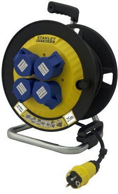 Stanley Waterproof Extension Reel Cord 3 x 1.5mm²/25m Black