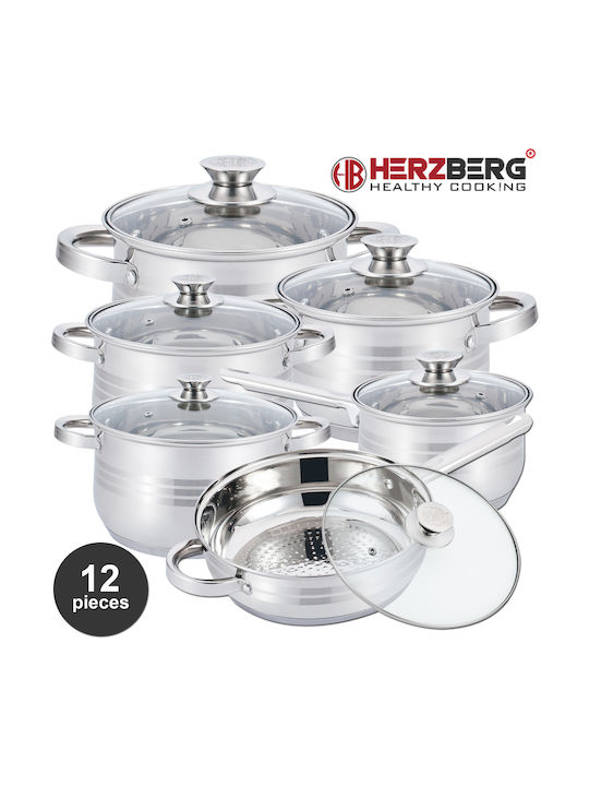 Herzberg Cookware Set of Stainless Steel with Coating 12pcs