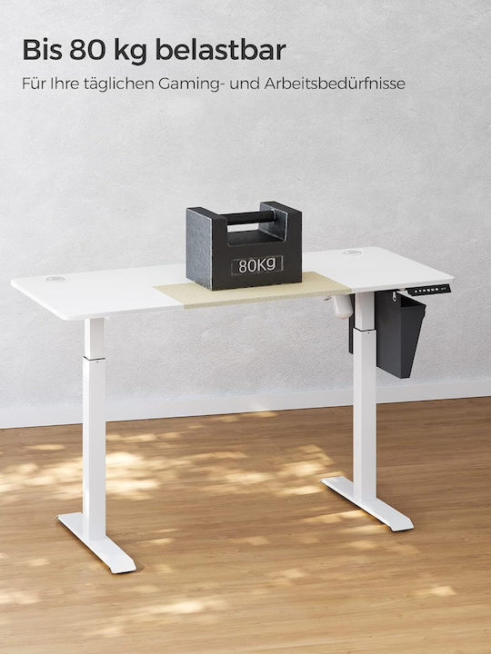 Electric Wooden Desk White Beige with Metal Legs and Adjustable Height 140x60x72cm