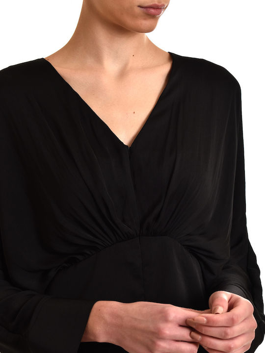 Women's Blouse Satin Long Sleeve Black