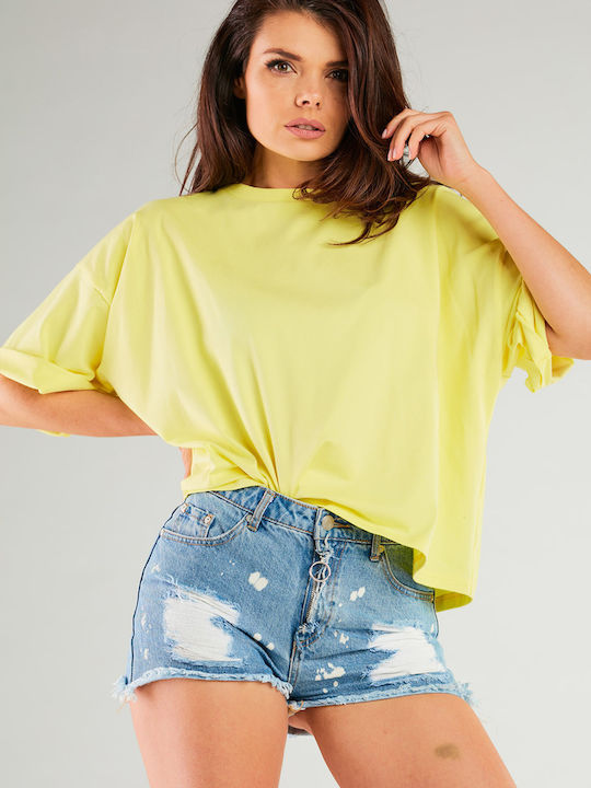 Infinite You Damen Bluse Baumwolle Kurzärmelig Yellow