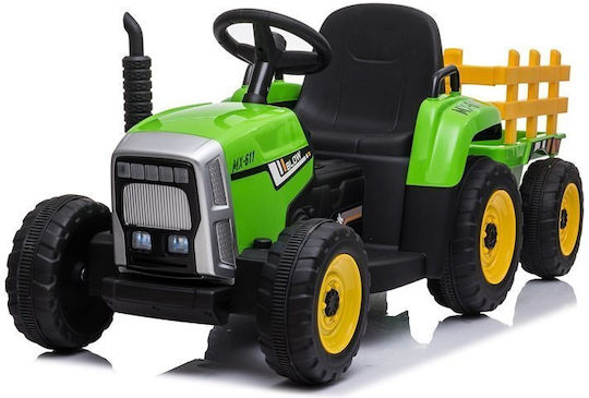 Kids 12V Electric Ride On Tractor with Trailer Green