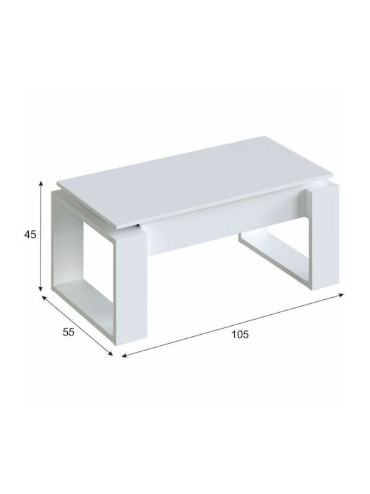 Rectangular Wooden Coffee Table with Lift Top White L105xW55xH45cm