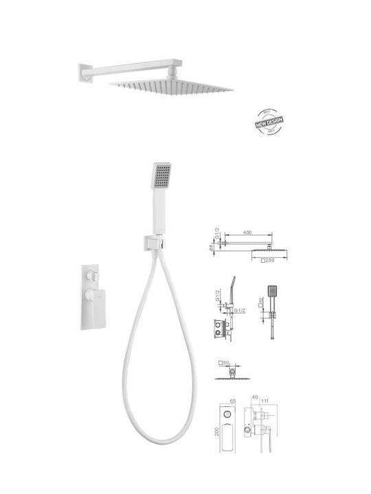 Imex Fiyi Built-in Mixer, Hand Shower & Shower Head Set for Shower 2 Exits White