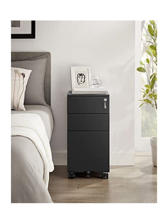 Schublade Büro mit Rollen & Schloss Black 30x45x60cm