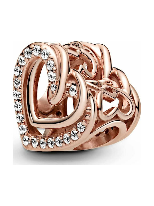 Pandora Shiny Heart Charm Καρδιά από Ροζ Επιχρυσωμένο Ασήμι Ροζ