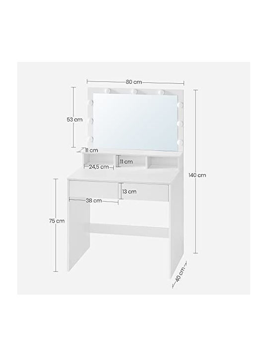 Schminktisch Hölzern White mit Spiegel 80x40x140cm