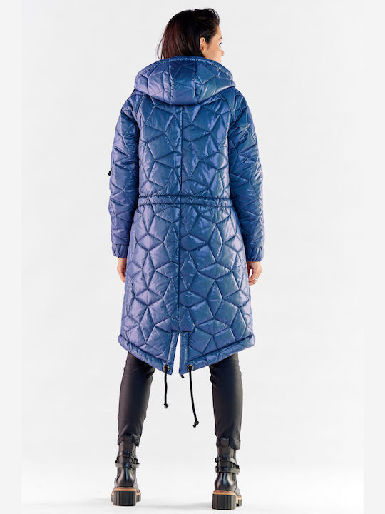 Awama Lang Damen Puffer Jacke für Winter Blau