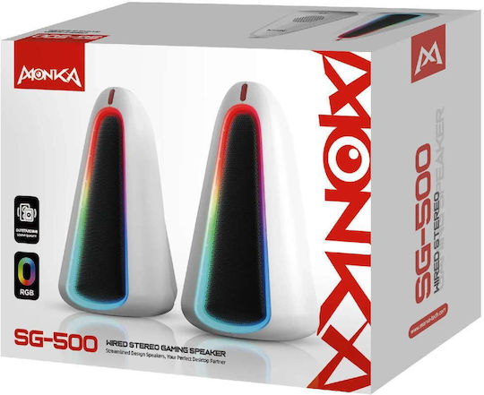 Marvo Monka Zilla SG-500 Ηχεία Υπολογιστή 2.0 με RGB Φωτισμό και Ισχύ 6W σε Λευκό Χρώμα