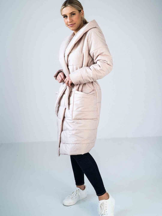 Figl Women's Long Puffer Jacket for Winter Beige