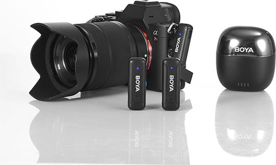 Boya BY-WM3T-M2 Set Drahtlos Mikrofon Πέτου, Clip On 2,4 GHz Mobiles drahtloses Mikrofon für Kamera 3,5 mm Klinkenstecker (2 Sender, zwei Personen Vlog)