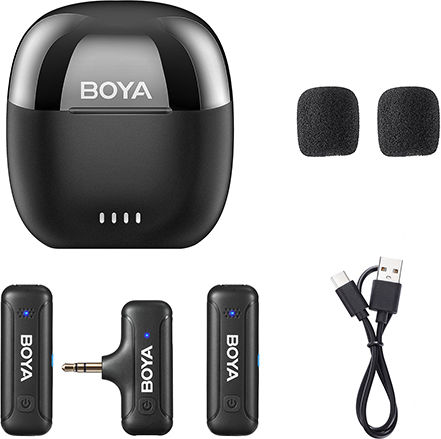 Boya BY-WM3T-M2 Set Drahtlos Mikrofon Πέτου, Clip On 2,4 GHz Mobiles drahtloses Mikrofon für Kamera 3,5 mm Klinkenstecker (2 Sender, zwei Personen Vlog)