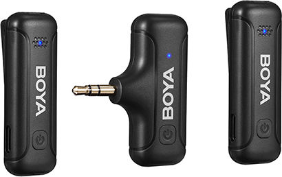 Boya BY-WM3T-M2 Set Drahtlos Mikrofon Πέτου, Clip On 2,4 GHz Mobiles drahtloses Mikrofon für Kamera 3,5 mm Klinkenstecker (2 Sender, zwei Personen Vlog)