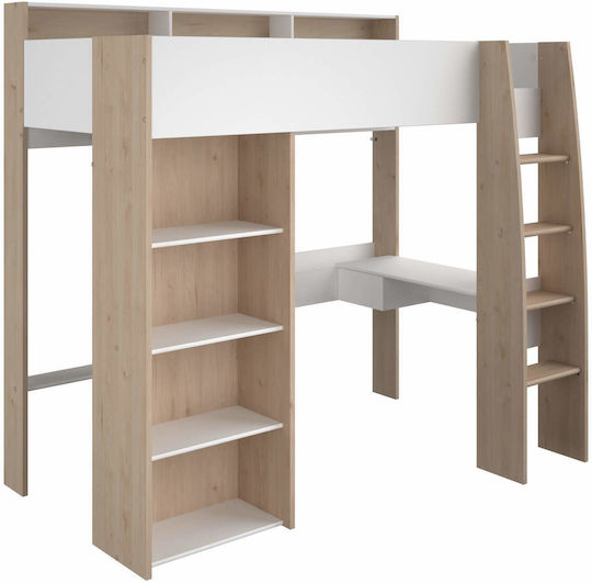 Sleter Kinderbett Hochbett Einzeln mit Stauraum & Schreibtisch Beige für Matratze 90x200cm