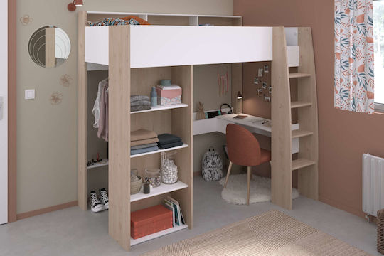 Sleter Kinderbett Hochbett Einzeln mit Stauraum & Schreibtisch Beige für Matratze 90x200cm