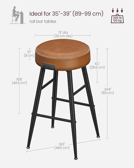 Taburete de Bar Tapițate cu Piele Ecologică Echo Caramel Brown 2 Buc. 49.5x49.5x63 cm