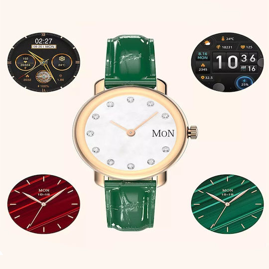 Aoke QW23 Smartwatch (Gold case / red leather strap)