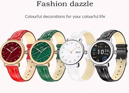 Aoke QW23 Smartwatch (Gold case / red leather strap)