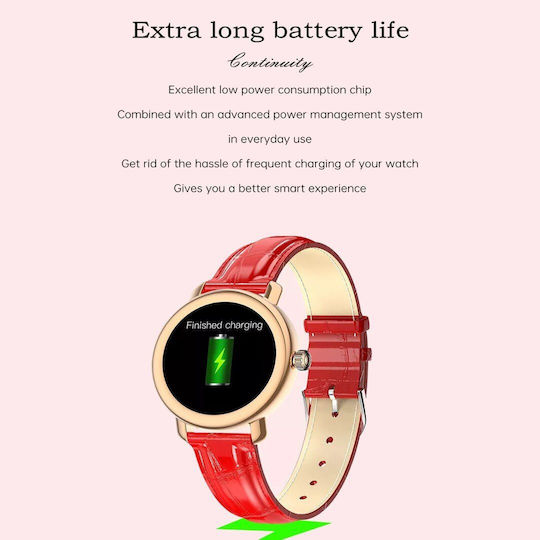 Aoke QW23 Smartwatch (Gold case / red leather strap)