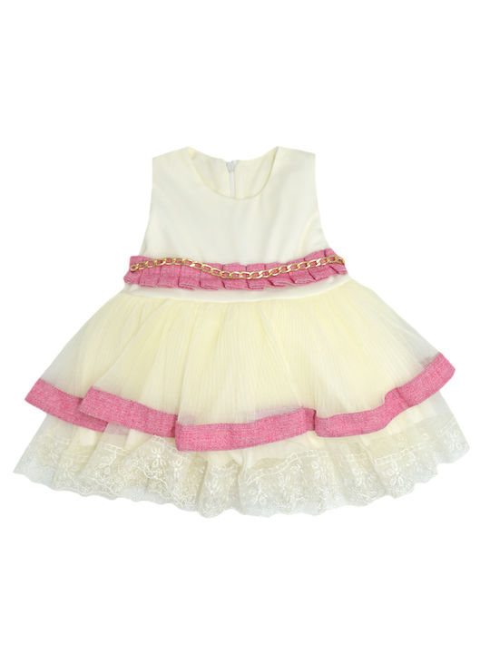 Extan Bebe Kids Dress Set with Coat Tulle Sleeveless Ecru