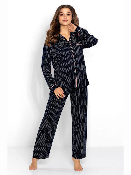 Momenti Per Me Winter Women's Pyjama Set Cotton Navy Blue All 4 You