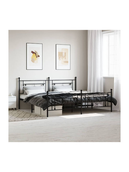 Bed King Size Metal Black with Slats for Mattress 193x203cm