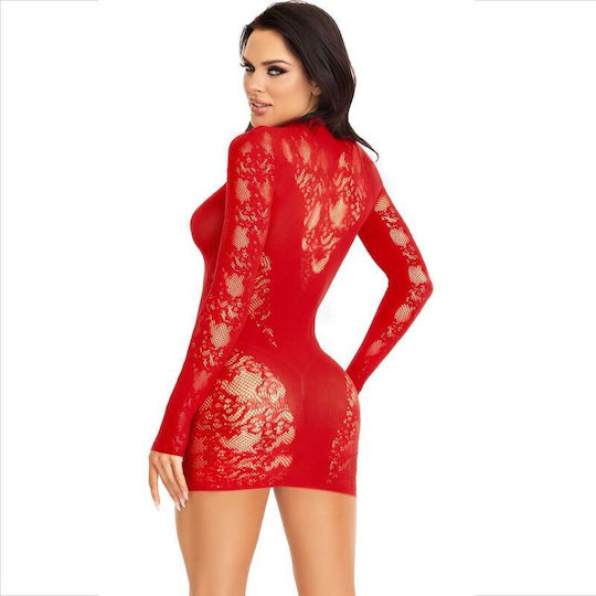 Leg Avenue Mini Dress Lace Long Sleeve Sexy Dress Red