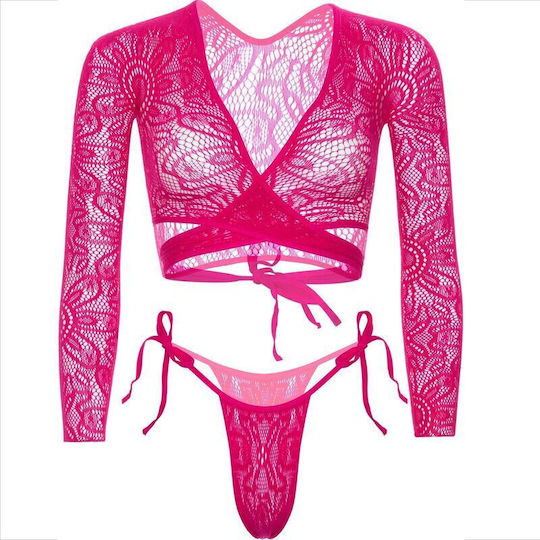 Leg Avenue Crop Lace Γυναικείο Sexy Τοπ Ροζ