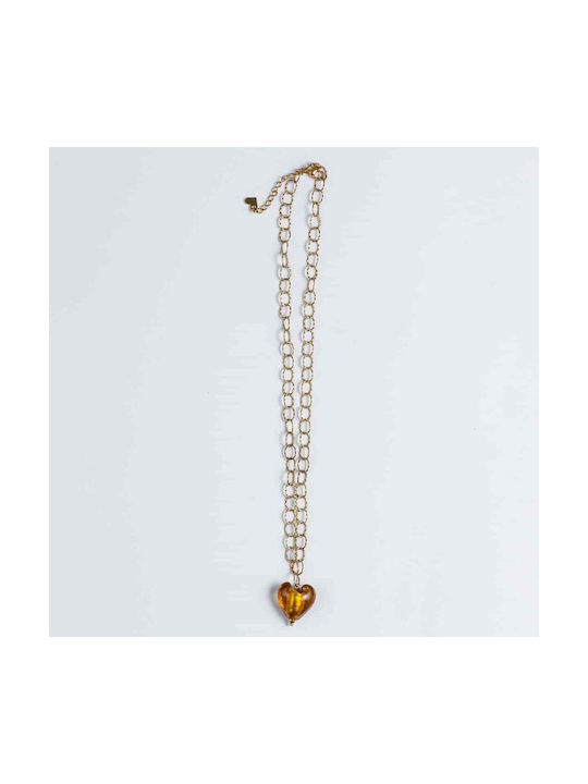 Cuoro Necklace with design Heart from Gold Plated Steel