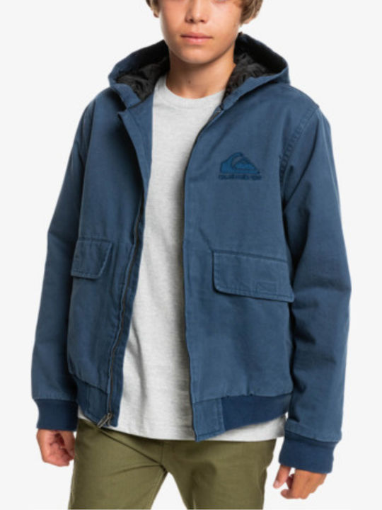 Just Cool Kids Casual Short Coat with Lining and Hood Navy Blue