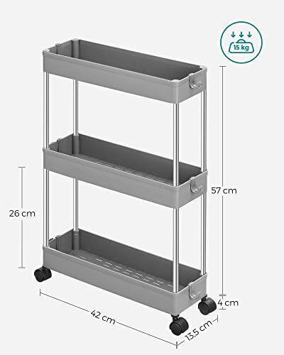 Songmics Kitchen Trolley Metallic 3 Tiers Grey 42x13.5x61cm