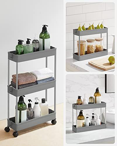 Songmics Kitchen Trolley Metallic 3 Tiers Grey 42x13.5x61cm
