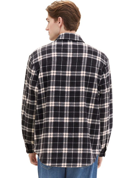 Overshirt Flanelă Cu Mânecă Lungă Carou Negru Și Alb