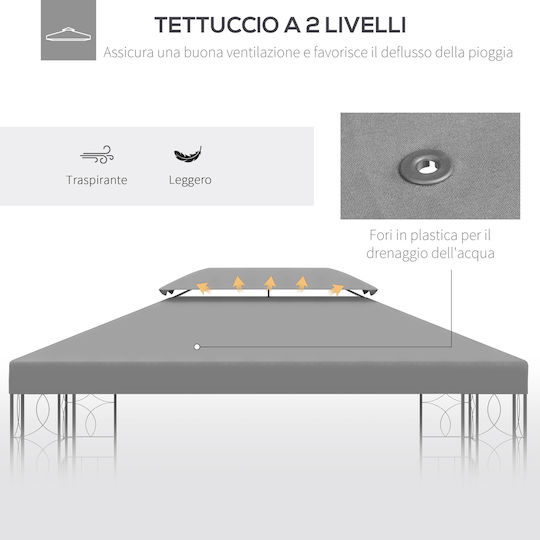 Outsunny Gazebo Κάλυμμα για Κιόσκι Γκρι 3x4m