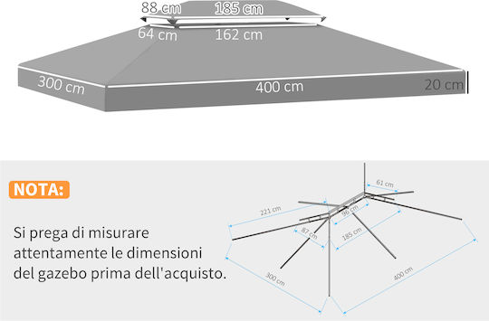 Outsunny Gazebo Κάλυμμα για Κιόσκι Γκρι 3x4m