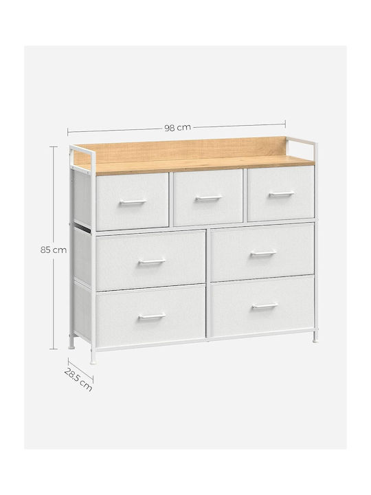 Storage Drawers Made of Wood & Fabric with 7 Drawers L98xW28.5xH85cm