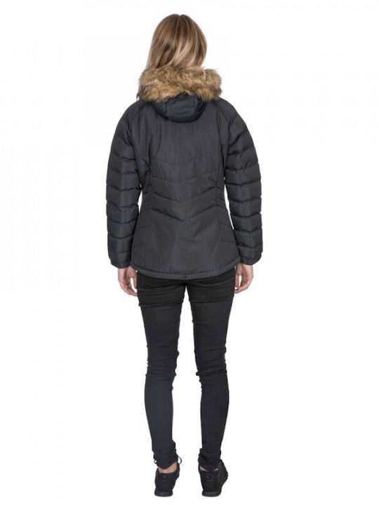 Trespass Nadina Women's Short Puffer Jacket for Winter with Hood Black