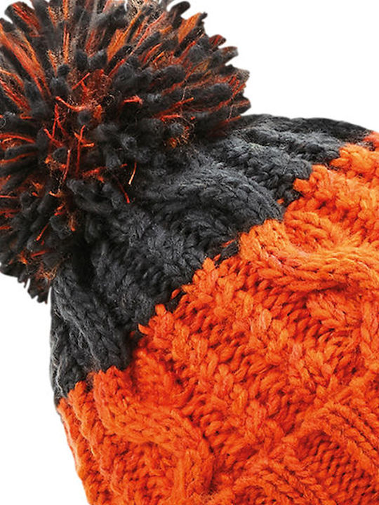 Beechfield B437 Pom Pom Beanie Männer Beanie mit Strickmuster Orange/Graphite Grey