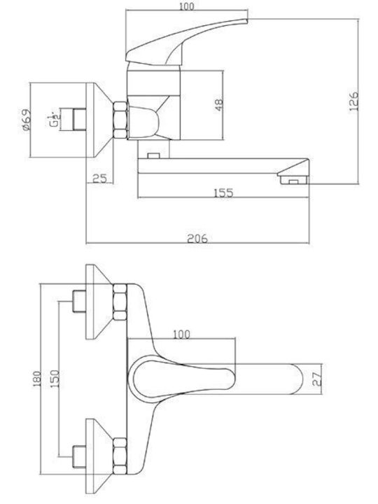 Ferro Basic 3 Wall-mounted Миксер Смесител за мивка Сив