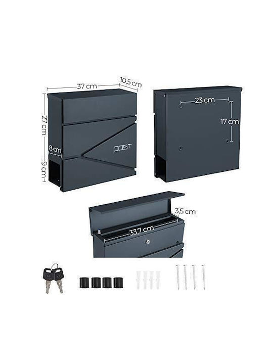 Songmics Outdoor Mailbox Metallic in Gray Color 10.5x37x37cm