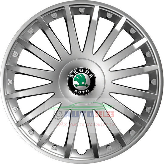 Versaco Car Hubcap Set Crystal with Skoda Emblem 13" 4pcs Silver