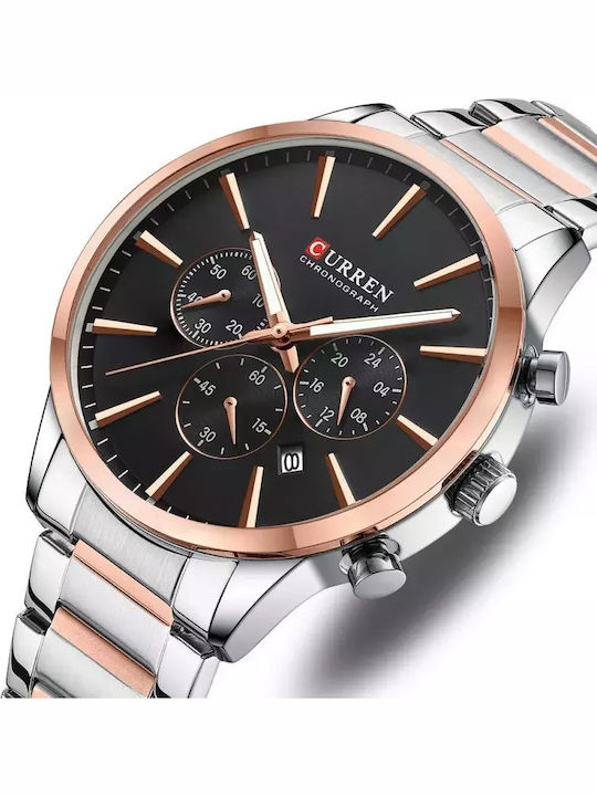 Curren Women's Watch Chronograph with Pink Gold Metal Bracelet