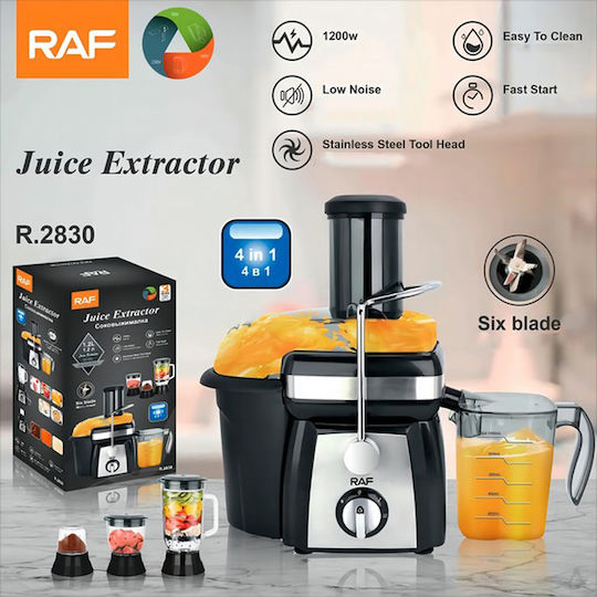 Raf R.2830 Multifunctional Food Processor 1200W with Pot 1.5lt and Jug Blender Black