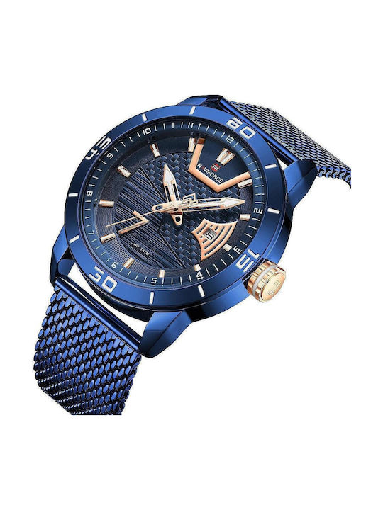 Naviforce Мъжки часовник 46мм на батерия с син метален гривен 9155А