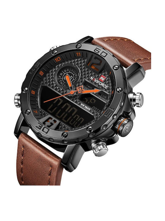 Naviforce Herrenuhr 45mm Chronograph Batterie mit Braun Lederarmband