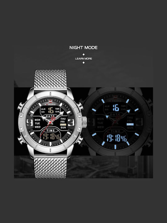 Naviforce Мъжки Часовник 45mm Хронограф На Батерия със Сребрист Ацетиленов Гривна