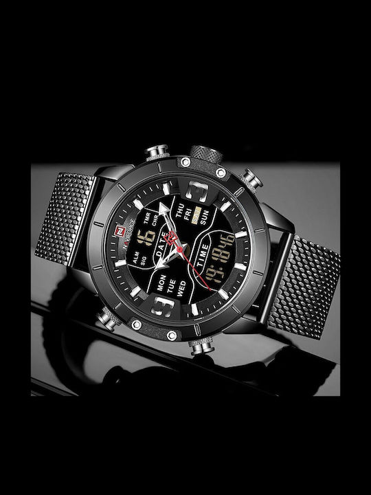 Naviforce Herrenuhr 45mm Chronograph Batterie mit Schwarz Metallarmband