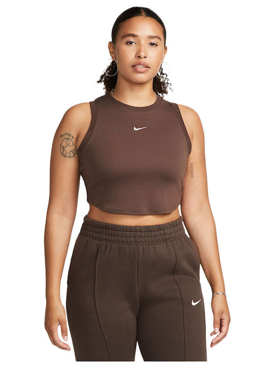 Sportswear Γυναικείο Αθλητικό Crop Top Αμάνικο Καφέ